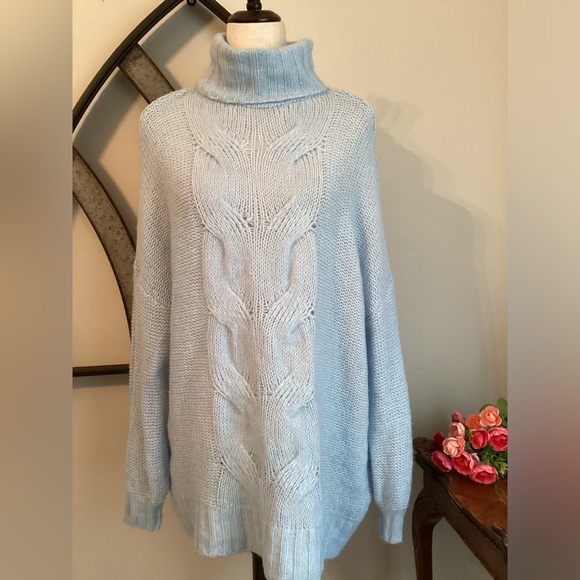aerie Sweaters - AERIE Oversized Blue Wool Blend Cuddly Sweater